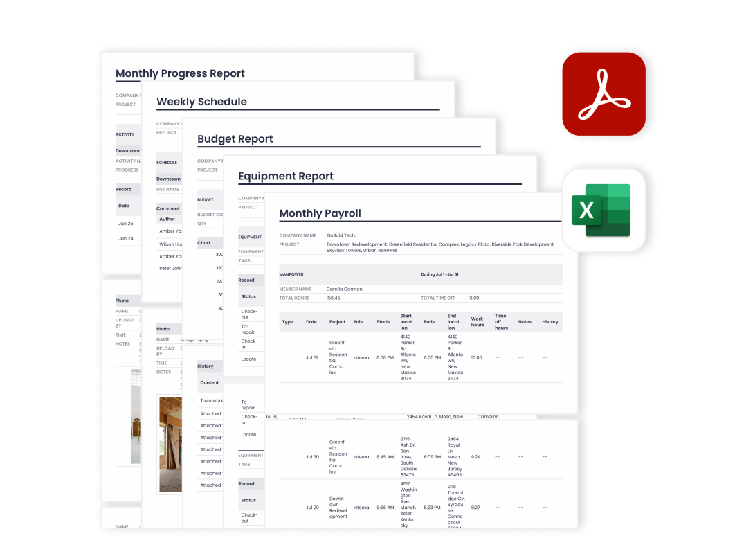 GoBuid Export Professional PDF Reports interface