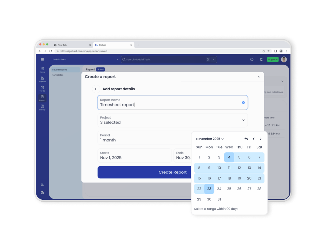 GoBuid Cloud-Based Report Records for Project Evidence interface
